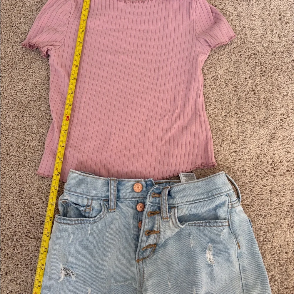 Old Navy Jean Shorts size 10 with Shein Girls Blush Ribbed Knit Top Size 9